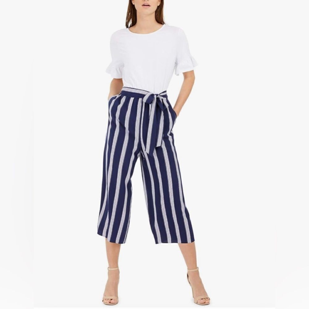 Maison Jules Striped-Leg Belted Jumpsuit